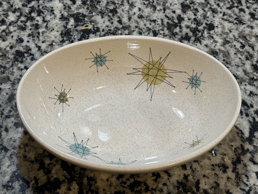 Vintage 1950s Franciscan ATOMIC STARBURST 8 1/2" Oval Serving Bowl-EUC